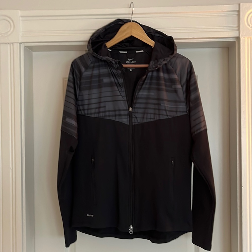 Nike Running hoodie MENS MEDIUM nylon/cotton Dri Fit -BLACK -